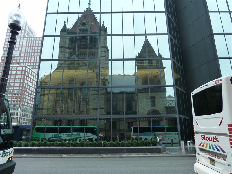 Reflection of Trinity Church in the building windows across the street